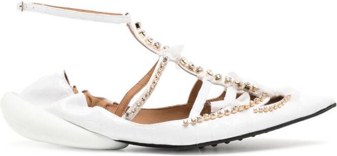 13 09 SR Tootsy Croco leather ballerina flats White