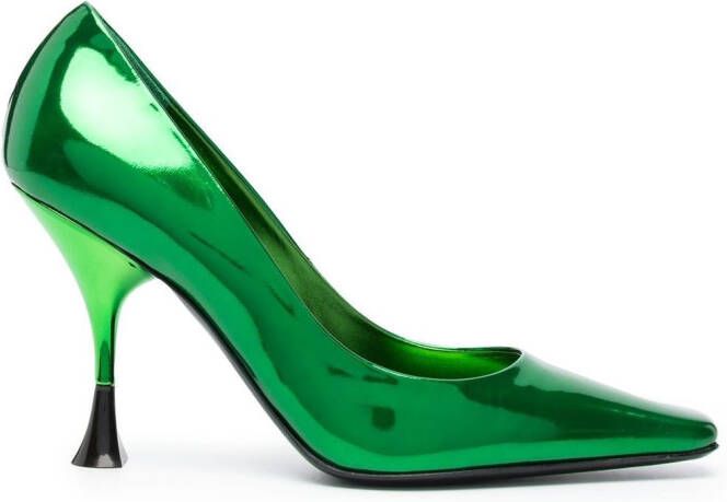 3juin 100mm patent-finish square pumps Green