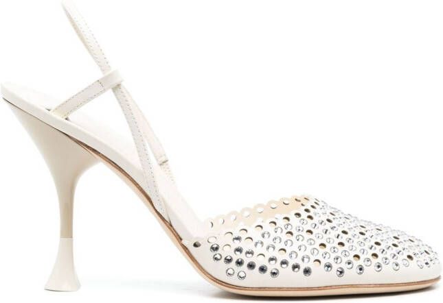 3juin 110mm rhinestone leather pumps Neutrals