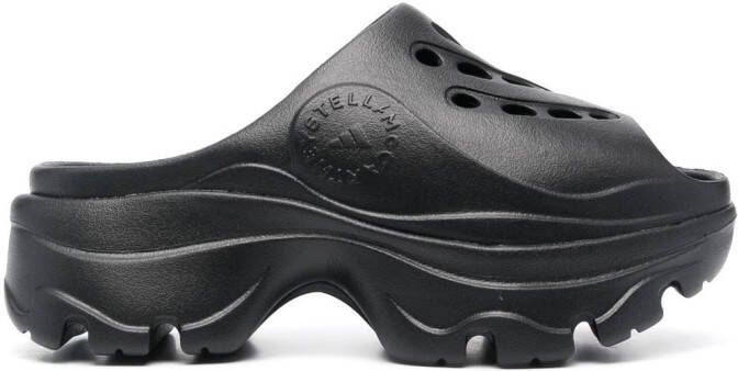 Adidas by Stella McCartney logo-embossed perforated slides Black