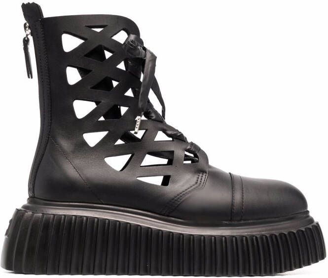 AGL laser-cut detail leather boots Black