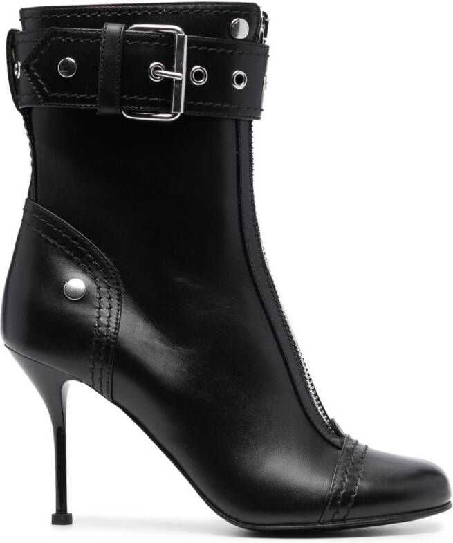Alexander McQueen buckle-detail 90mm leather boots Black