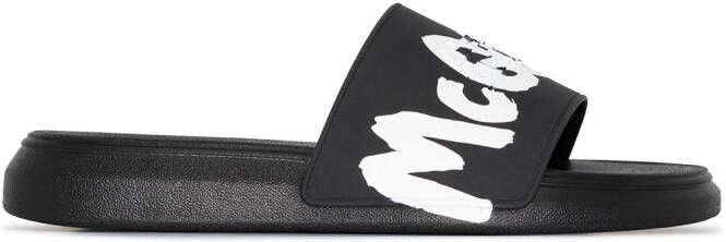 Alexander McQueen graffiti-logo slip-on slides Black
