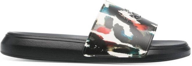 Alexander McQueen graphic logo print pool slides Black