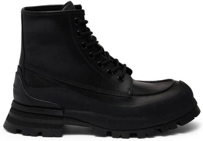 Alexander McQueen logo-embossed leather combat boots Black