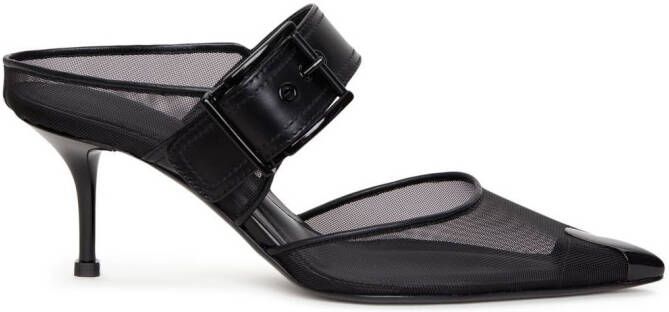 Alexander McQueen 65mm Punk buckled mesh mules Black