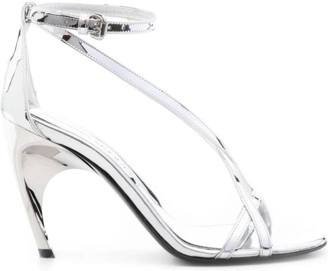 Alexander McQueen Twisted Armadillo 95mm patent sandals Silver