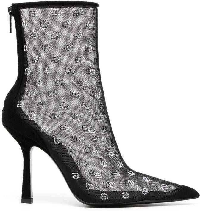 Alexander Wang crystal-logo mesh boots Black