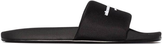 Alexander Wang logo-print flat slides Black