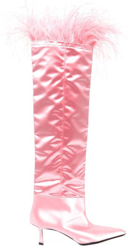 Alexander Wang Viola 65mm feather-trim knee-high boots Pink