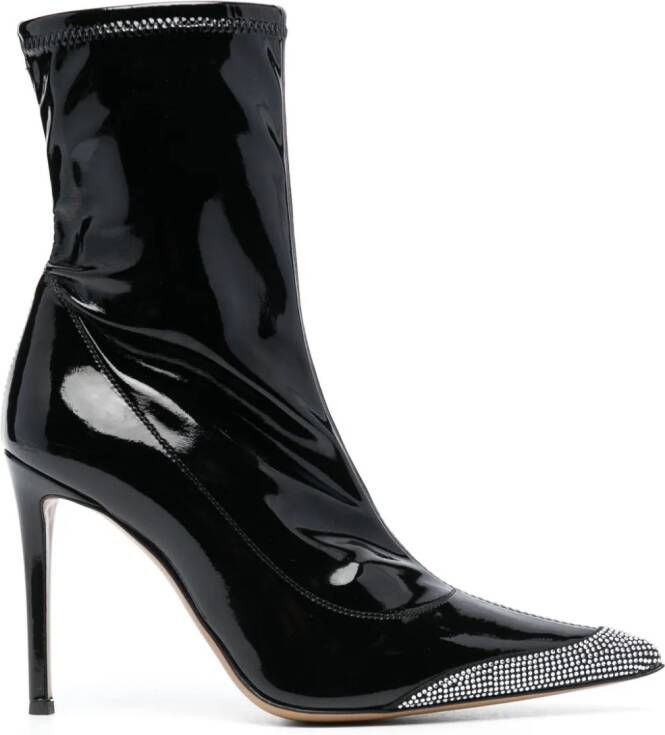 Alexandre Vauthier 105mm crystal-embellished patent-leather boots Black
