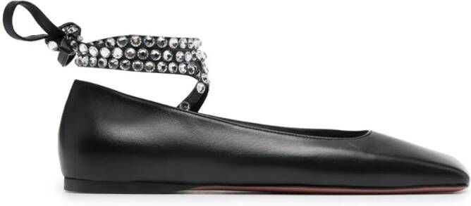 Amina Muaddi Ane leather ballerina shoes Black