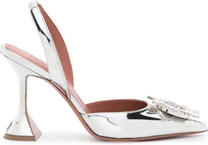 Amina Muaddi Begum 95mm slingback pumps Silver