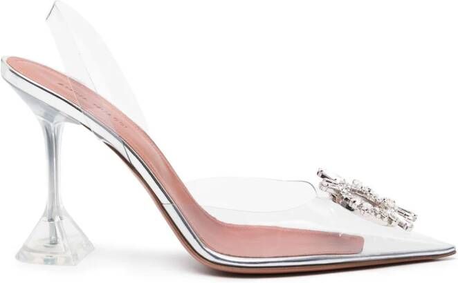 Amina Muaddi 95mm Begum Glass slingback pumps Neutrals