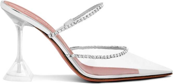 Amina Muaddi Gilda 95mm crystal-embellished pumps White