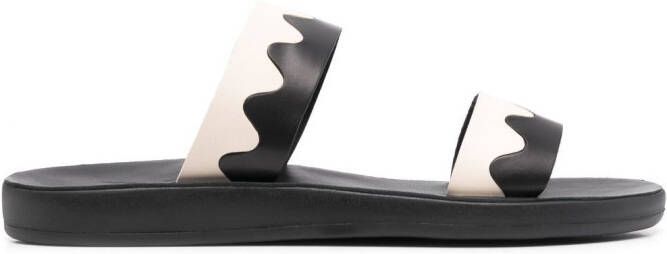 Ancient Greek Sandals Paralia two-tone leather slides Black