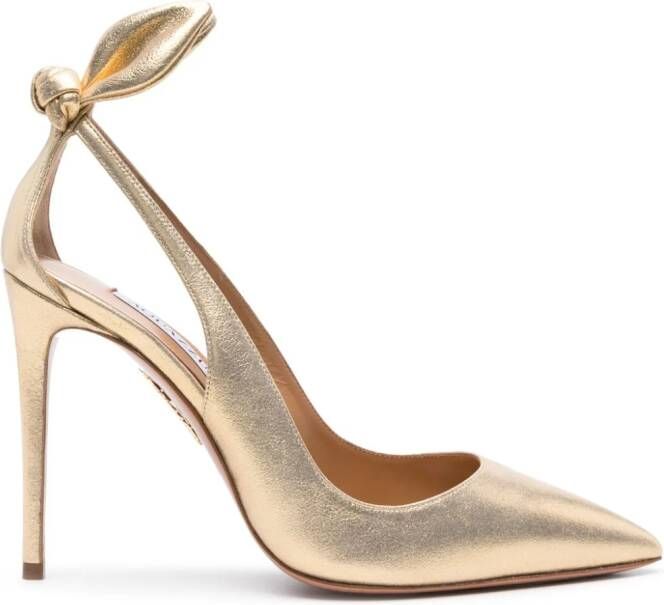 Aquazzura Bow Tie 105mm leather pumps Gold