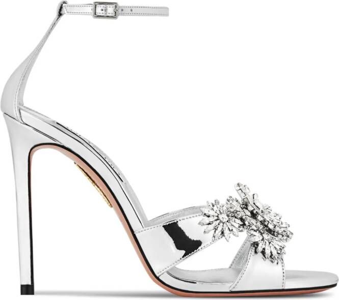 Aquazzura Crystal Margarita 105mm metallic sandals Silver