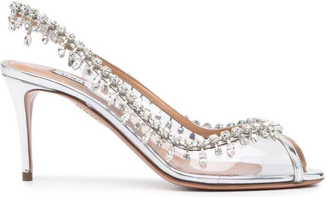 Aquazzura embellished-trim open-toe pumps Silver