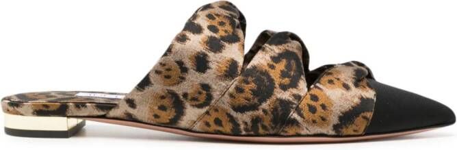 Aquazzura Mini Twist pointed-toe leopard-print mules Brown