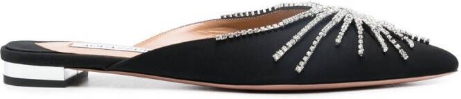 Aquazzura Sunshine crystal-embellished flat mules Black