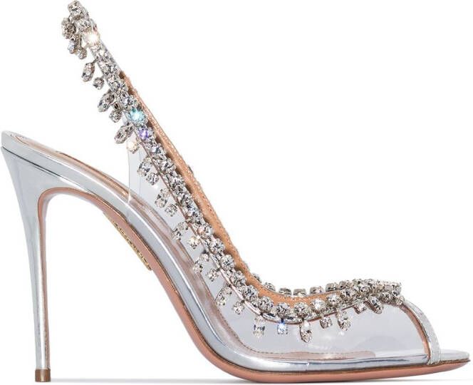 Aquazzura Temptation 105mm crystal-embellished slingback sandals Silver