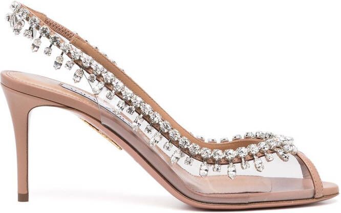 Aquazzura Temptation Crystal 75mm slingback pumps White