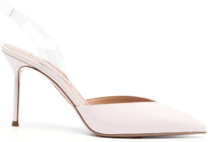 Aquazzura V Plexi Sling 90mm leather pumps Pink