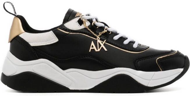 Armani Exchange logo-charm leather lace-up sneakers Black