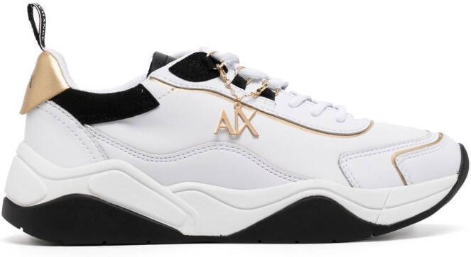 Armani Exchange logo-charm leather lace-up sneakers White