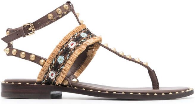 Ash bead-embellished leather sandals Brown