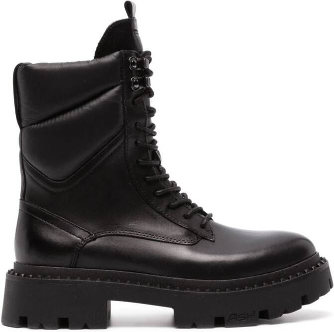 Ash lace-up combat leather boots Black