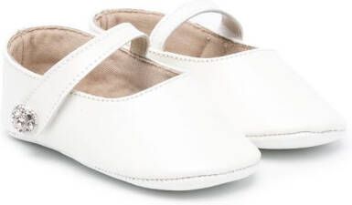 BabyWalker rhinestone-embellished leather ballerinas White
