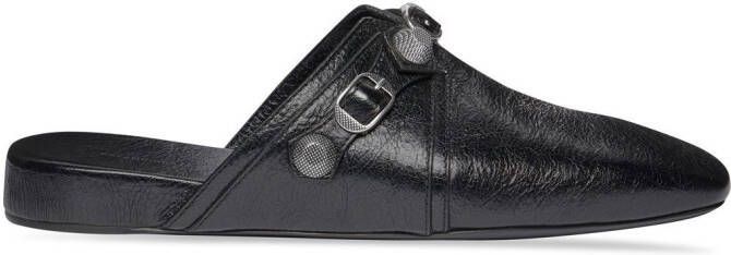 Balenciaga Cagole studded leather slippers Black