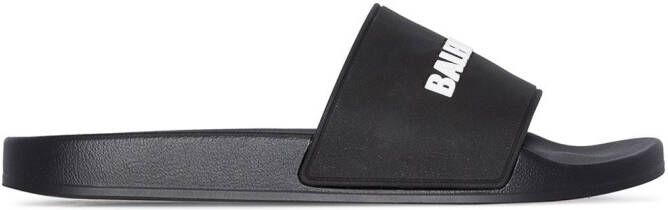 Balenciaga logo-embossed pool slides Black
