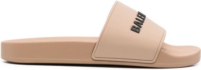 Balenciaga logo-embossed pool slides Neutrals
