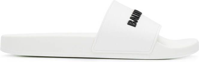Balenciaga logo-embossed slides White