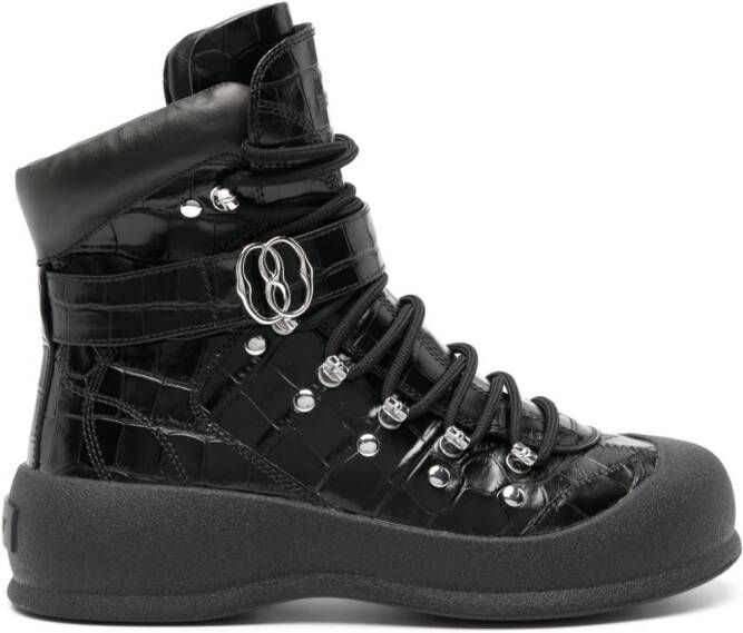 Bally embossed-crocodile lace-up boots Black