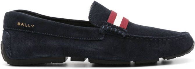 Bally stripe-detail suede loafers Blue