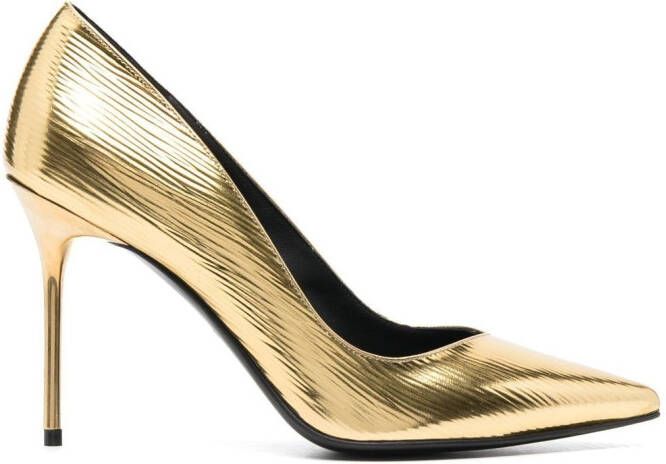 Balmain 100mm metallic pointed-toe pumps Yellow