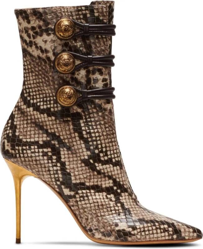 Balmain Alma 95mm snakeskin-effect boots Brown