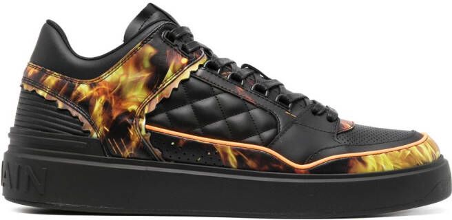 Balmain B-Court flame-print leather sneakers Black