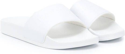 Balmain Kids embossed logo pool slides White