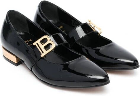 Balmain Kids logo-plaque strap ballerinas Black