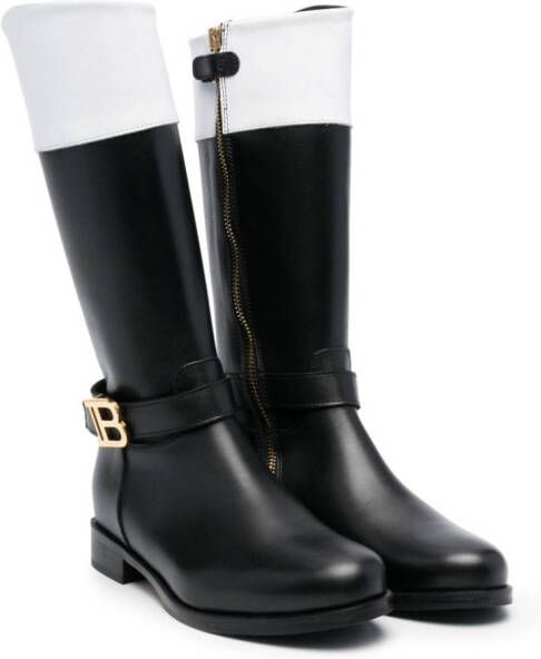 Balmain Kids side logo-plaque detail boots Black