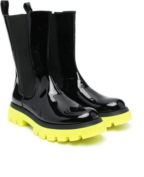 Balmain Kids TEEN colourblock patent pull-on boots Black