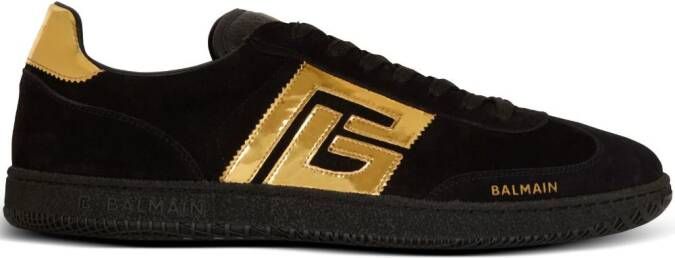 Balmain monogram-appliqué suede sneakers Black