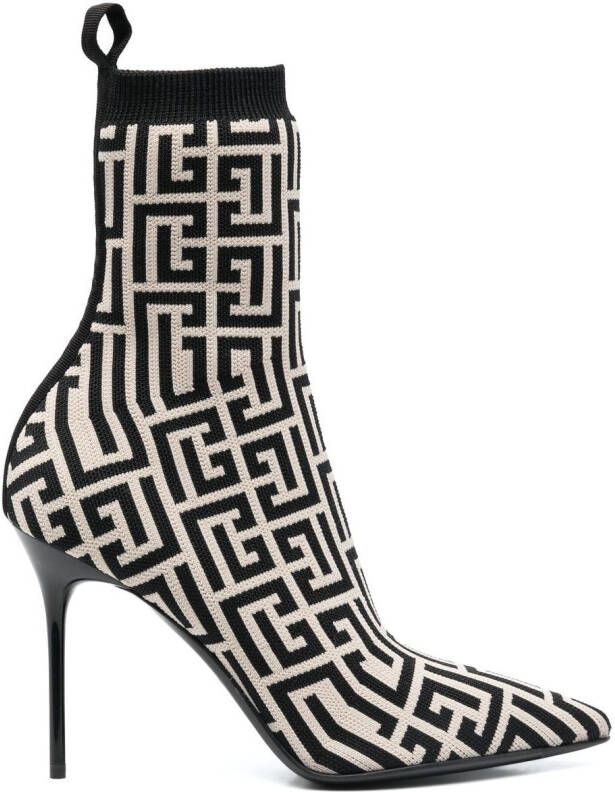 Balmain monogram-jacquard pointed boots Neutrals