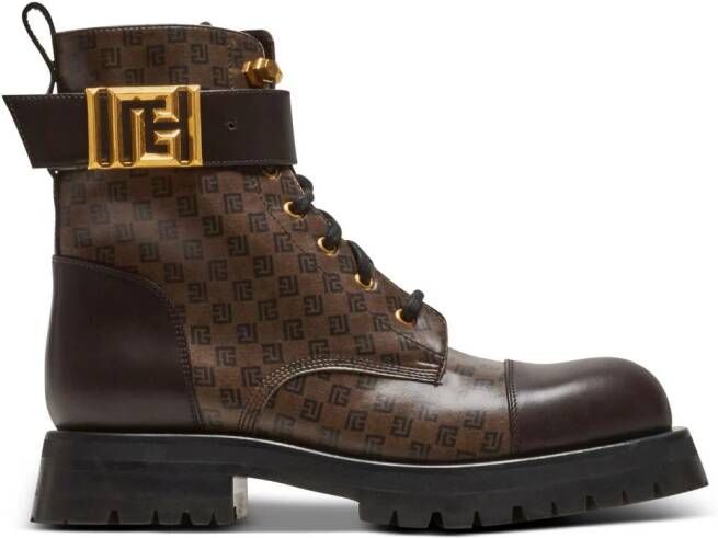 Balmain Romy Ranger monogram ankle boots Brown