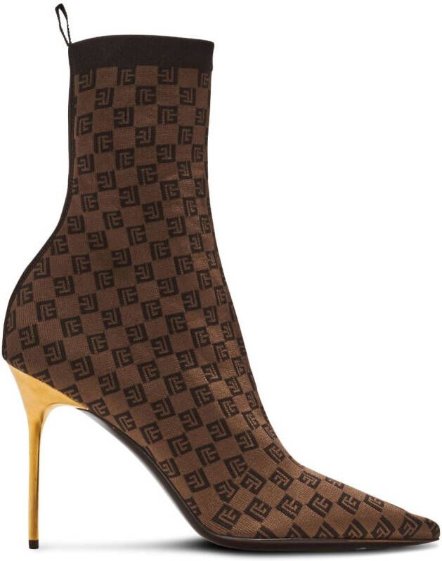 Balmain Skye 95mm monogram-jacquard boots Brown